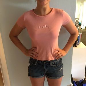 Pink “Sratty” embroidered T-shirt